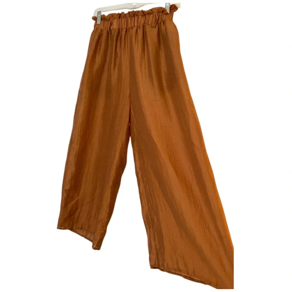 Lost + Wander Anthropologie Wide Leg Pants Silk Linen Boho Lagenlook Sz XS - Picture 3 of 6